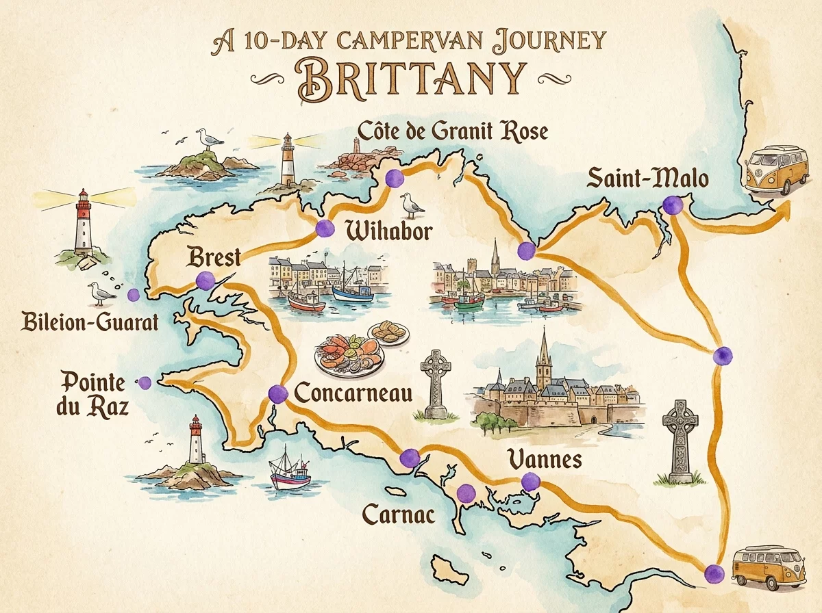 Carte circuit camping-car Bretagne 10 jours