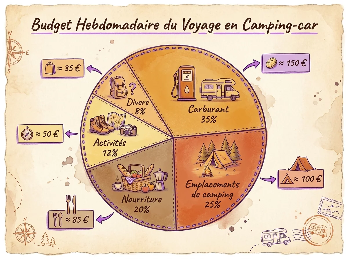 Infographie repartition budget voyage camping-car une semaine